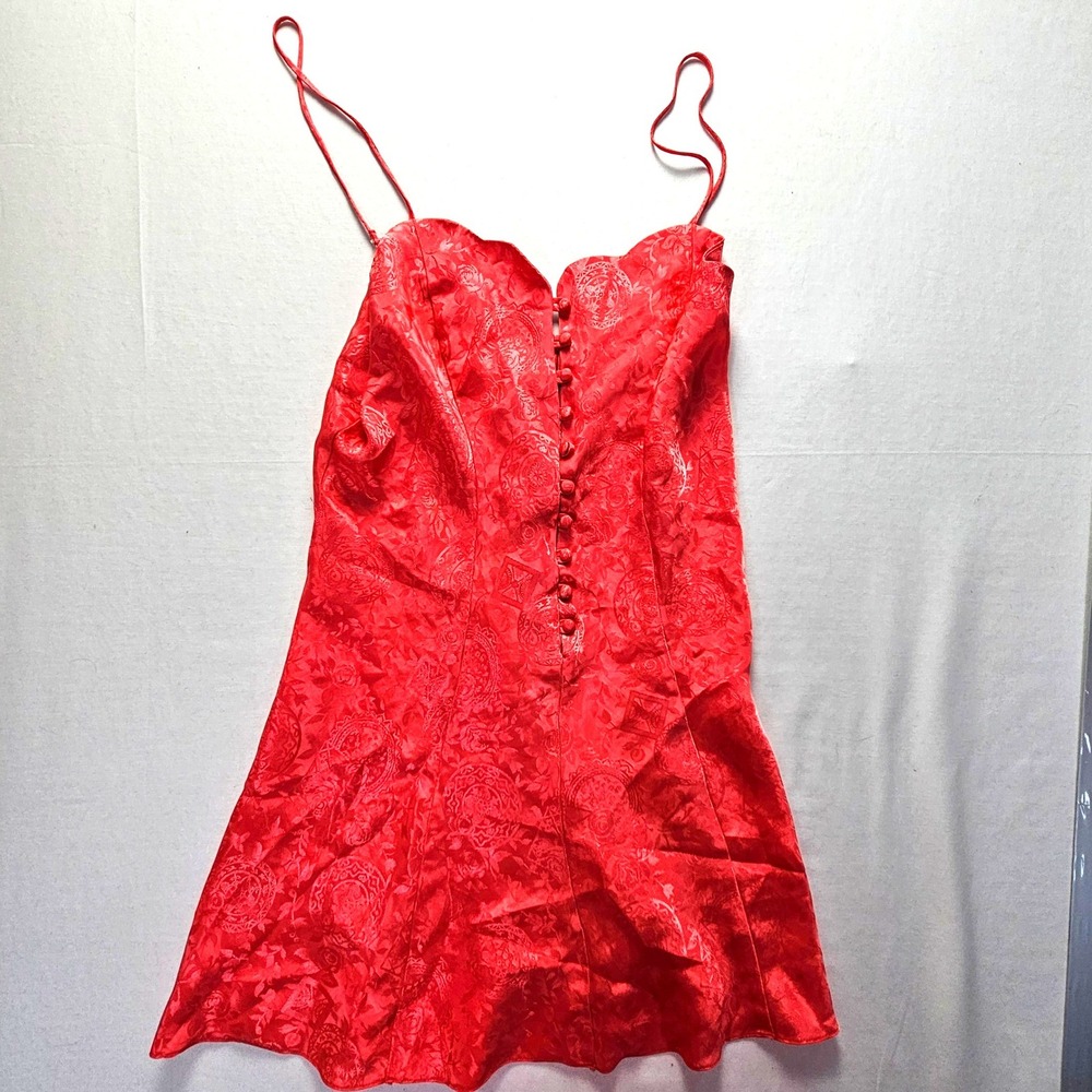 Vintage Victorias Secret Coral Satin Jacquard Chemise Slip Dress Gold Label Med